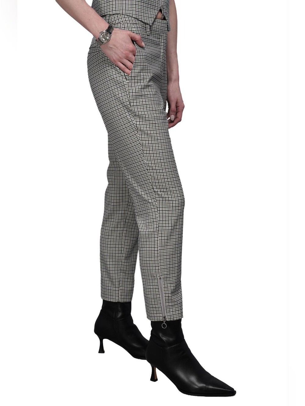 WildFang The Empower Zipper Slim Crop Pant Plaid Women's 14 Taper Tailored